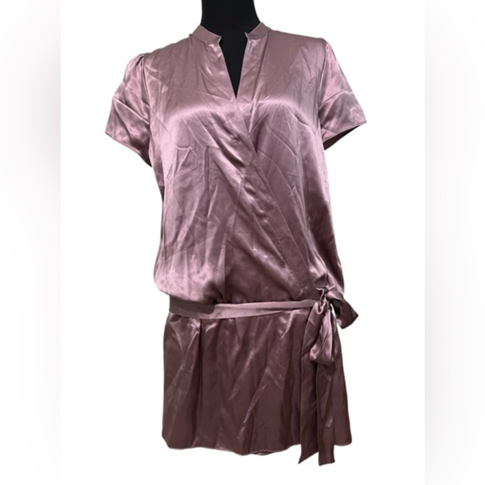BCBGMAXAZRIA woven top long length blouse wrap dress silk purple size medium‎